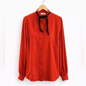 Vintage Liz Claiborne Red long sleeves Black polka dots Busines  blouse Sz10